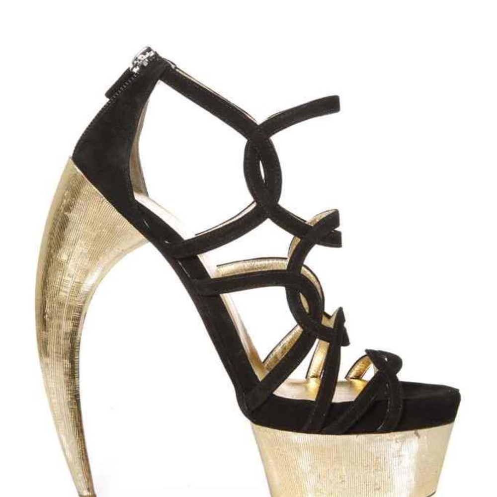 Walter Steiger Unicorn Collection Elegant Black and Gold Platform Sandals